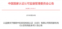 又有4家認(rèn)證機構(gòu)被撤銷批準(zhǔn)書！